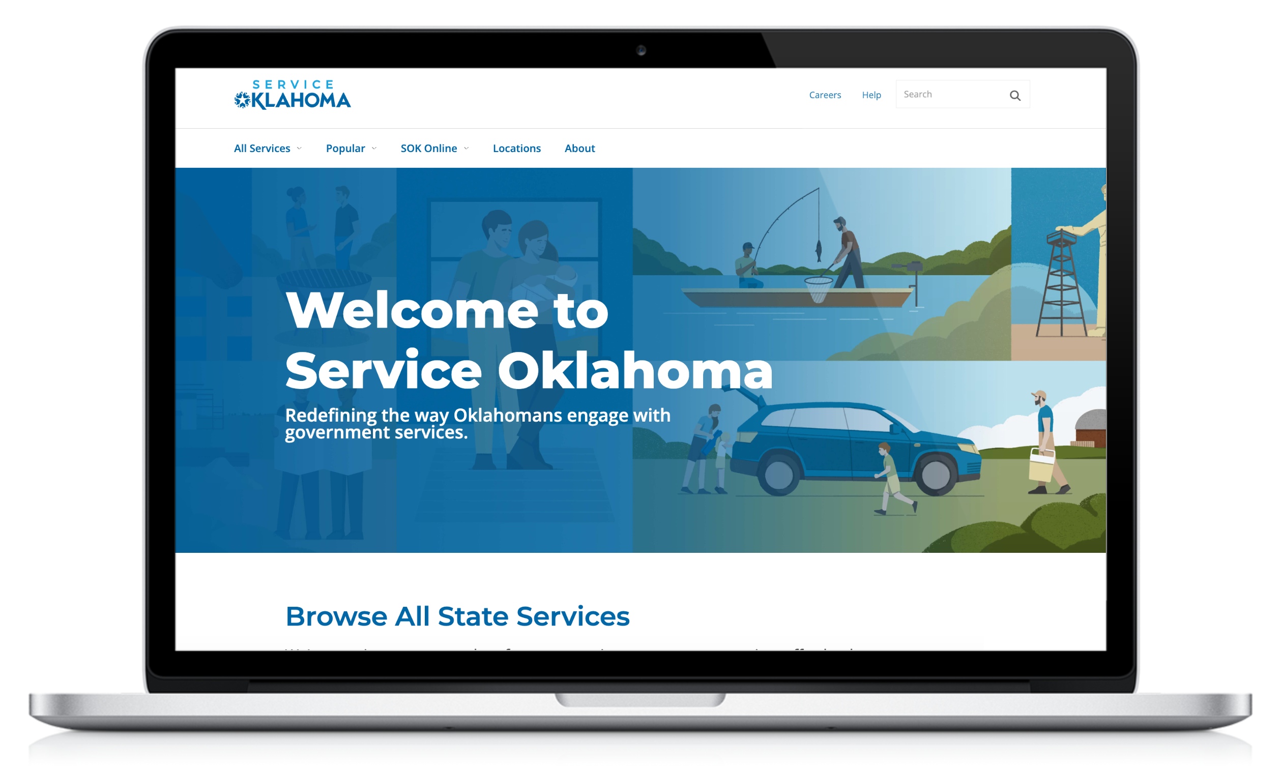 Service Oklahoma homepage shown on a MacBook